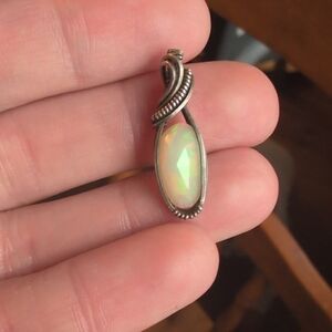Silver Opal Twist Pendant Necklace